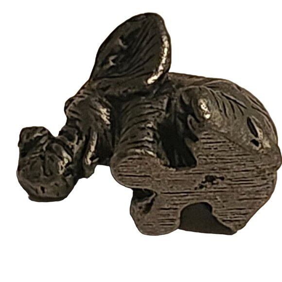 Miniature Elephant Figurine Pewter Trunk Up Tiny - Picture 7 of 8